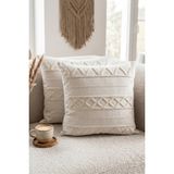 Melaris Halı Punch Kırlent Kılıfı 2 Adet Nakışlı 43X43CM Dekoratif Işlemeli Yastık Kılıf Seti Iskandinav Bohem Panç Örgü - 43 x 43 cm - Krem