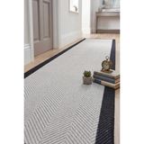 Melaris Halı Yeni Nesil Çerçeveli Sisal Yolluk Yumuşak Dokuma Kilim Kaymaz Pamuk Taban Bordürlü Halı - Beyaz - Siyah - 80 x 350 cm