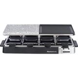 Melchioni Ailesi | 8 Kişilik Raclette'li Izgara Tabağı ve Taş Seti, Olımpıa, Düz Tabaklı, Izgaralı ve 8 Raclette Toplu, Ayarlanabilir Termostat, 1200 W - Siyah