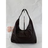 Melecco Örgü Deri Omuz Çantası Hobo Çanta – Omuz Askılı, Yumuşak Deri, Günlük & Şık Spacious Shoulder Bag - Acı Kahve