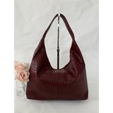 Melecco Örgü Deri Omuz Çantası Hobo Çanta – Omuz Askılı, Yumuşak Deri, Günlük & Şık Spacious Shoulder Bag - Bordo
