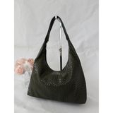 Melecco Örgü Deri Omuz Çantası Hobo Çanta – Omuz Askılı, Yumuşak Deri, Günlük & Şık Spacious Shoulder Bag - Haki