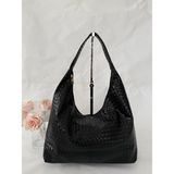Melecco Örgü Deri Omuz Çantası Hobo Çanta – Omuz Askılı, Yumuşak Deri, Günlük & Şık Spacious Shoulder Bag - Siyah