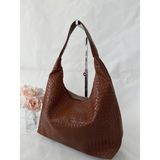 Melecco Örgü Deri Omuz Çantası Hobo Çanta – Omuz Askılı, Yumuşak Deri, Günlük & Şık Spacious Shoulder Bag - Taba