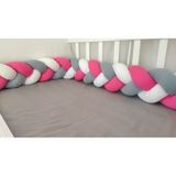 Meleğin Işıklı Topları 200 cm 3'lü Örgü Koruma / Beşik - Yatak Koruyucu - Pembe - Açık Gri - Beyaz