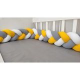 Meleğin Işıklı Topları 240 cm 3'lü Örgü Koruma /50X90 Sepet Beşik - Yatak Koruyucu - Sarı - Açık Gri - Beyaz