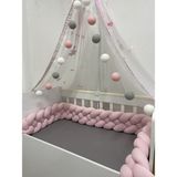 Meleğin Işıklı Topları 360 cm 4'lü Örgü Koruma /60X120 Anne Yanı Park Beşik - Yatak Koruyucu - Toz Pembe