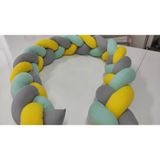 Meleğin Işıklı Topları 380 cm 3'lü Örgü Koruma /70 x 120 cm Anne Yanı Park Beşik - Yatak Koruyucu - Sarı - Su Yeşili - Açık Gri