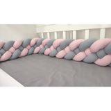 Meleğin Işıklı Topları 380 cm 4'lü Örgü Koruma /70X120 Anne Yanı Park Beşik - Yatak Koruyucu - Toz Pembe - Açık Gri