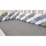 Meleğin Işıklı Topları 420 cm 4'lü Örgü Koruma /80X130 Anne Yanı Park Beşik - Yatak Koruyucu - Bebe Mavi - Açık Gri - Beyaz