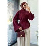 MELEK ARAZ Asimetrik Kesim Volan Kol Modal Bluz – Bordo