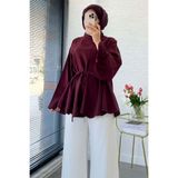MELEK ARAZ Hakim Yaka Volanlı Modal Bluz – Bordo