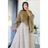 MELEK ARAZ Premium Yarasa Kol Şal Yaka Vual Bluz - Olive