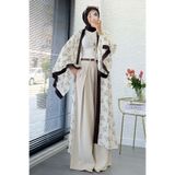MELEK ARAZ Premium Yarasa Kol Tül Modal Uzun Kimono - Bej