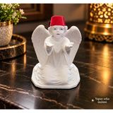 Melek Biblo Kanatlı Melek Figürü Beyaz Kırmızı Fes Dekoratif Masa Süsü 10X9 Cm Vitrin
