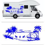 Melek Pazarı Palmiye Gün Batımı Manzara Karavan Kamp Çadır STICKER-S1739 - 220 X 90 cm - Mavi