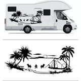 Melek Pazarı Palmiye Gün Batımı Manzara Karavan Kamp Çadır STICKER-S1739 - 40 X 16 cm - Siyah