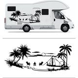 Melek Pazarı Palmiye Gün Batımı Manzara Karavan Kamp Çadır STICKER-S1739 - 60 X 25 cm - Siyah