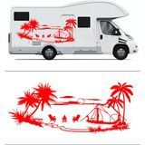 Melek Pazarı Palmiye Gün Batımı Manzara Karavan Kamp Çadır STICKER-S1739 - 90 X 37 cm - Kırmızı