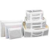 Melek Store Çizgili Bavul İçi Düzenleyici Valiz Organizer 6'lı Set Beyaz-Gri Renkli Kaliteli Kumaş