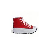 Melen Shoes Kırmızı Kalın Tabanlı Boğazlı Uzun Keten Spor Ayakkabı Elixia
