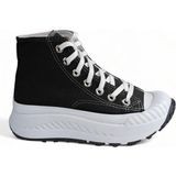 Melen Shoes Melen Shoes Elixia Kalın Tabanlı Siyah Boğazlı Uzun Keten Spor Ayakkabı