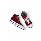 Melen Shoes Skystride Bordo Kalın Tabanlı Boğazlı Keten Kadın Sneaker Spor Ayakkabı