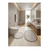 MELENA CARPET Premium Kaymaz Taban Banyo Paspası Jüt Kenar Detaylı Oval Yuvarlak Set 100x60-60x60