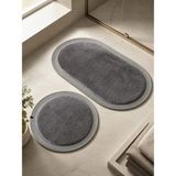 Melena Carpet Premium Kaymaz Taban Peluş Banyo Paspası Seti Jüt Kenar Detaylı 2’li Oval Yuvarlak 100X60 60X60 - Antrasit - PELUŞ PASPAS