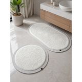 Melena Carpet Premium Kaymaz Taban Peluş Banyo Paspası Seti Jüt Kenar Detaylı 2’li Oval Yuvarlak 100X60 60X60 - Beyaz - PELUŞ PASPAS
