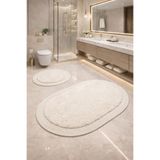 MELENA CARPET Premium Kaymaz Taban Peluş Banyo Paspası Seti Jüt Kenar Detaylı 2’li Oval Yuvarlak 100x60 60x60