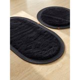 Melena Carpet Tavşan Tüyü Peluş Post Banyo Paspası 2'li Banyo Halısı Seti Ultra Yumuşak Dolgun Dokulu Jüt Kenarlı Kaydırmaz Suni Deri Tabanlı Premium Paspas - Siyah