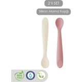 Meleni Baby 2'li Diş Kaşıyıcı Bebek Mama Kaşığı - Silikon Mama Kaşığı - Krem