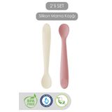 Meleni Baby 2'li Diş Kaşıyıcı Bebek Mama Kaşığı - Silikon Mama Kaşığı - Pembe, Bej