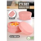 Meleni Baby 2'li Kapaklı Atıştırma Kabı Seti - Yuvarlak Çocuk Atıştırmalık Bebek Beslenme Mama Kabı 150ml Pembe