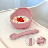 Meleni Baby 2'li Silikon Bebek Beslenme Seti - Vakumlu Mama Kasesi - Diş Kaşıyıcı Silikon Kaşık - Pembe