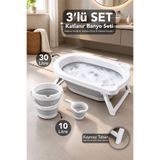 Meleni Baby 3'lü Akordiyon Bebek Banyo Seti - Kaymaz Taban Küvet Katlanır 10Lt Kova Maşrapa Gri