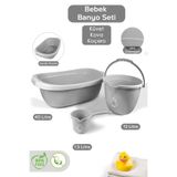 Meleni Baby 3’lü Bebek Banyo Seti - Bebek Yıkama Küveti - Su Kovası - Maşrapa - Gri