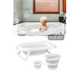Meleni Baby 3'lü Set Katlanır Bebek Banyo Seti - Katlanabilir Bebek Küveti, Su Kovası, Maşrapa Seti - Gri