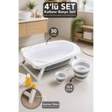 Meleni Baby 4'lü Katlanır Bebek Banyo Seti - Kaymaz Taban Küvet Akordiyon Büyük Kova Maşrapa Gri File Hediye