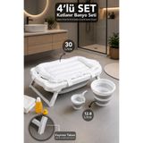 Meleni Baby 4'lü Lüks Akordiyon Bebek Banyo Seti - Katlanabilir Küvet Büyük Su Kovası Maşrapa Köpük File Gri