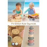 Meleni Baby 7'li Silikon Eğitici Kule Aktivite Oyuncak Seti - Çocuk Plaj Kum Oyun Kulesi - Bebek Plaj Oyuncağı