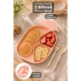 Meleni Baby Ananas Figürlü Beslenme Seti - 3 Bölmeli Yemek Kasesi Kaşık Çatallı Bebek Mama Kabı Pembe