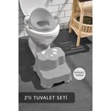Meleni Baby Çocuk Tuvalet Eğitim Alıştırma Seti - Kaydırmaz Katlı Basamak ve Kulplu Klozet Adaptörü Gri