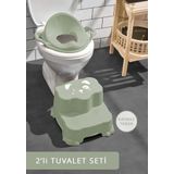 Meleni Baby Çocuk Tuvalet Eğitim Alıştırma Seti - Kaydırmaz Katlı Basamak ve Kulplu Klozet Adaptörü Yeşil
