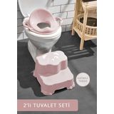 Meleni Baby Çocuklar Için Tuvalet Eğitim Seti- Kaydırmaz Katlı Basamak ve Kulplu Klozet Adaptörü Pembe