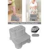 Meleni Baby Kaydırmaz Çocuk Taburesi - Çift Basamaklı Banyo Lavabo Merdiven Yükseltici Bebek Basamağı - Gri