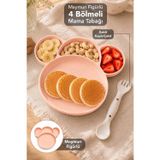 Meleni Baby Maymun Figürlü Beslenme Seti - 4 Bölmeli Kaşık Çatallı Bebek Yemek Kasesi Mama Kabı Pembe