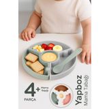 Meleni Baby Puzzle Mama Tabağı Kaşık Seti - Silikon Vakum Tabanlı Yapboz Mama Tabağı Silikon Kaşık - Gri Yeşil