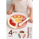 Meleni Baby Puzzle Mama Tabağı Kaşık Seti - Silikon Vakum Tabanlı Yapboz Mama Tabağı Silikon Kaşık - Pembe Bej